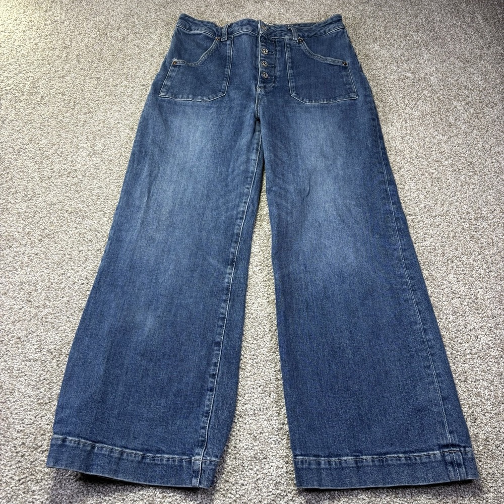 Paige Anessa Wide Leg Jeans Womens 30 Blue Med Wash High Rise Button Fly Denim